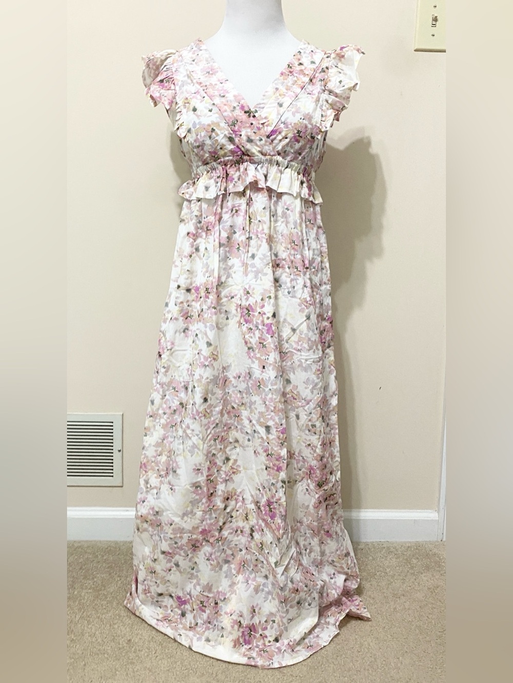 Munthe Hives Floral Cutout Back Organic Cotton Silk Blend Dress White Pink
